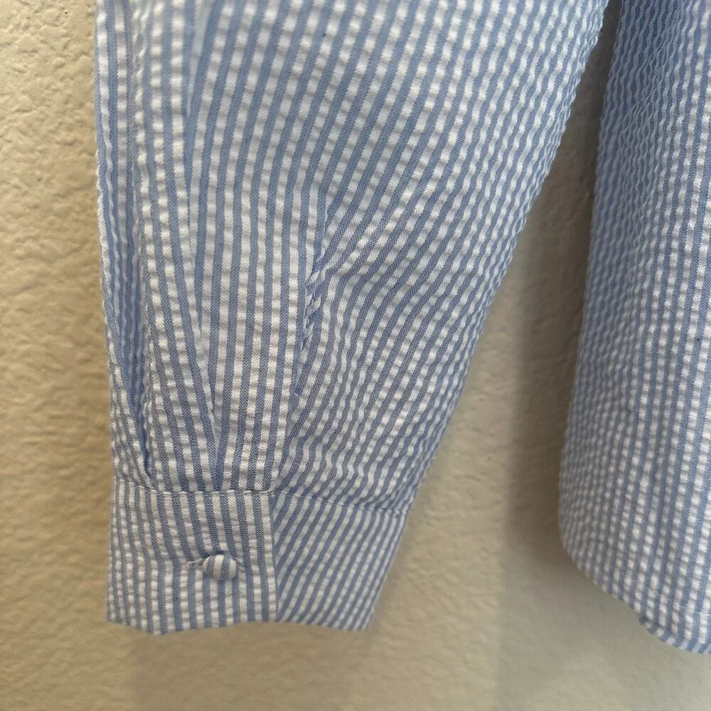 EI Town Blue and White Stripe Seersucker Blouse - Picture 5 of 5